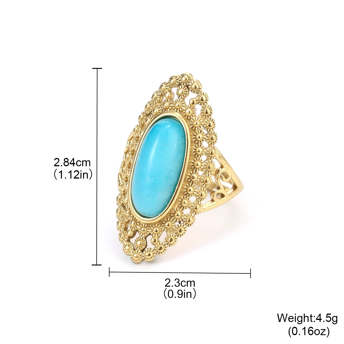 Natural Stone Turquoise Ring – Non-Fading Titanium Steel Vintage