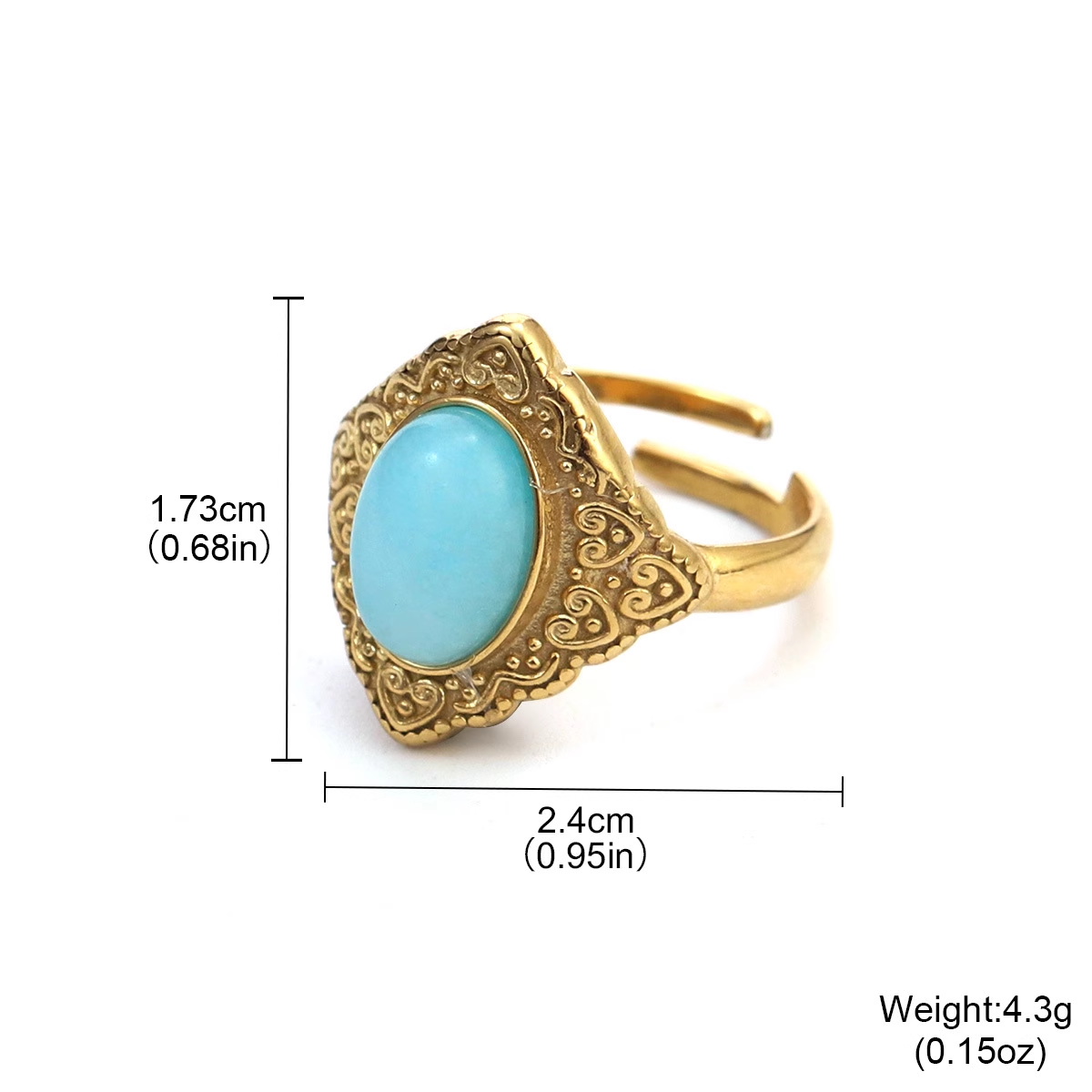 Natural Stone Turquoise Ring – Non-Fading Titanium Steel Vintage