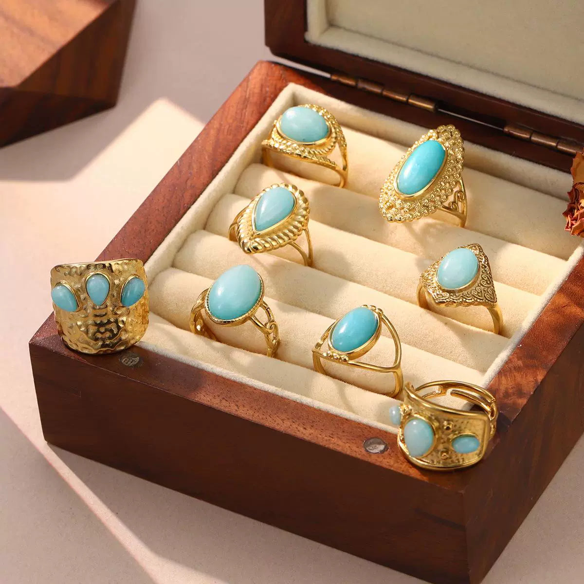 Natural Stone Turquoise Ring – Non-Fading Titanium Steel Vintage